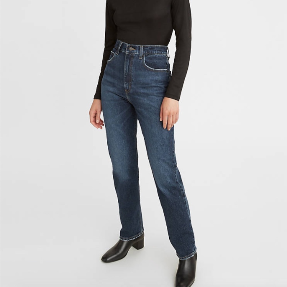 Levis Dark Wash 70s High Rise Slim Straight Jeans